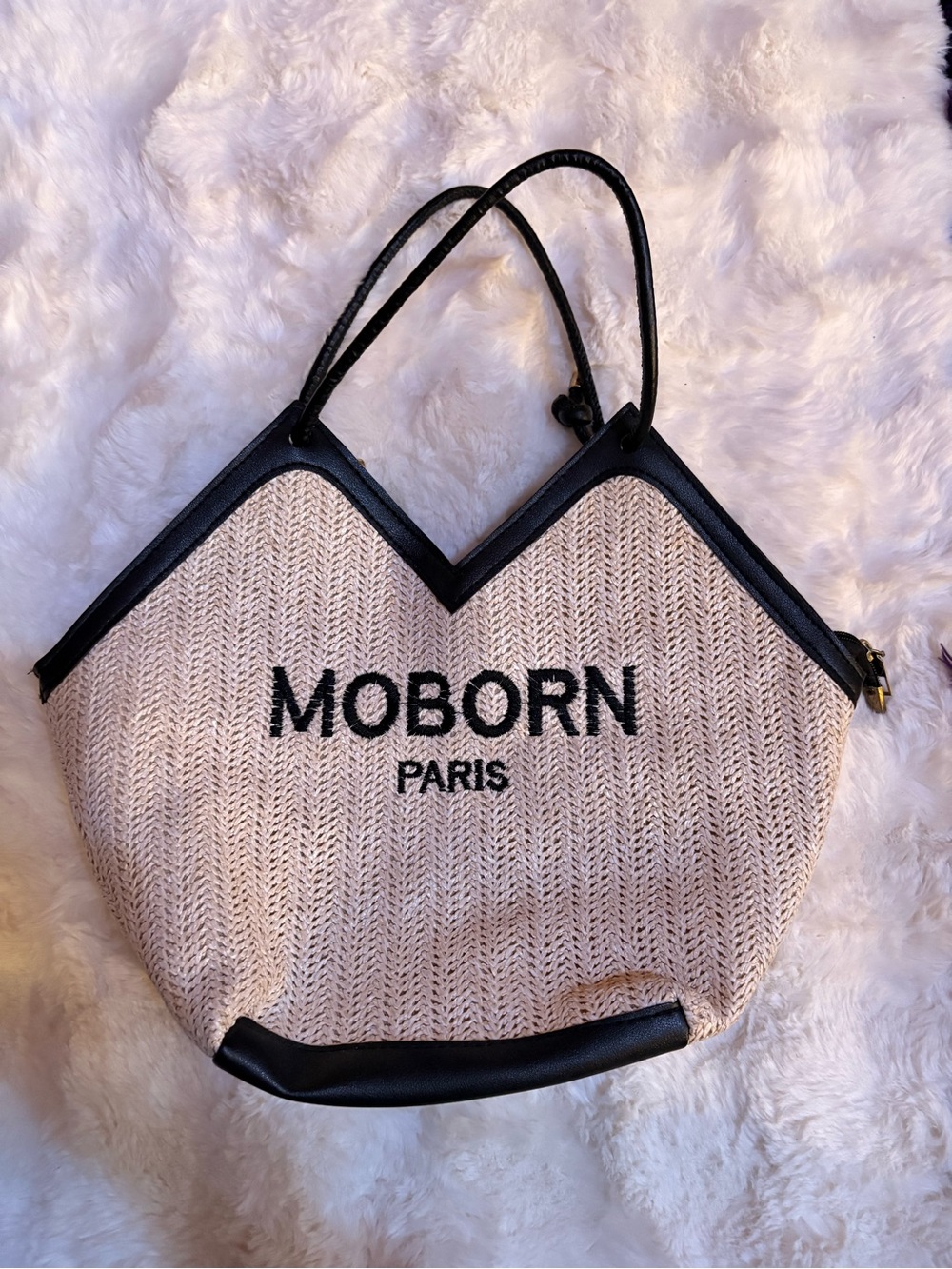 Beige and Black Woven Tote